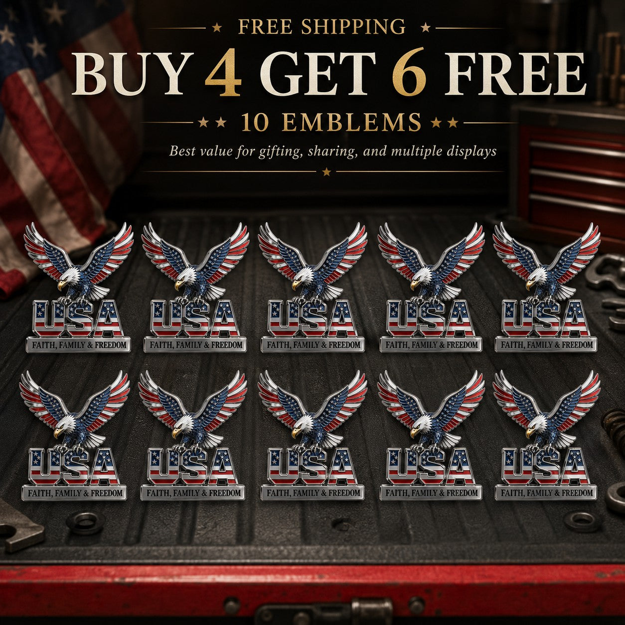 🔥🇺🇸250th Anniversary 49% OFF - ★USA Faith, Family & Freedom★ Metal Emblem
