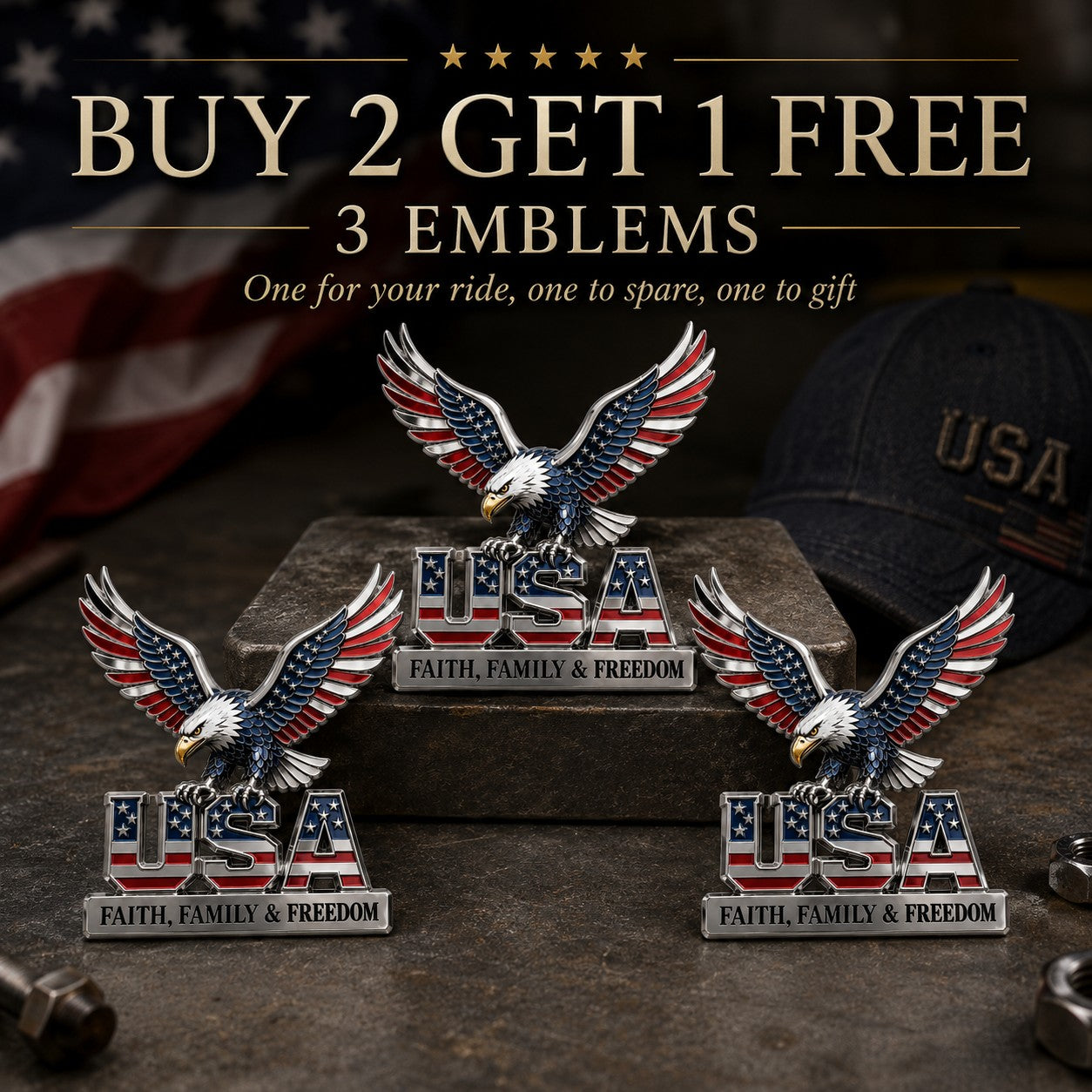 🔥🇺🇸250th Anniversary 49% OFF - ★USA Faith, Family & Freedom★ Metal Emblem